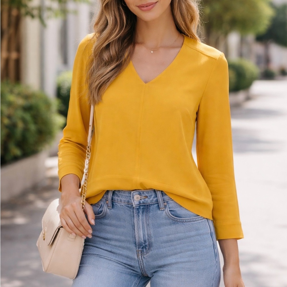 Zara Long Sleeve V Neck Blouse Golden Mustard Small